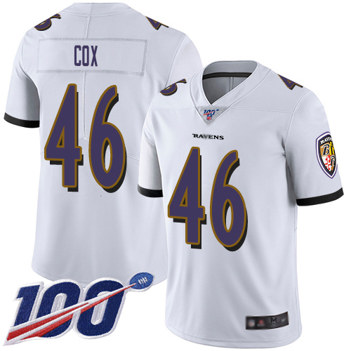 Baltimore Ravens Limited White Men Morgan Cox Road Jersey NFL Football 46 100th Season Vapor Untouchable